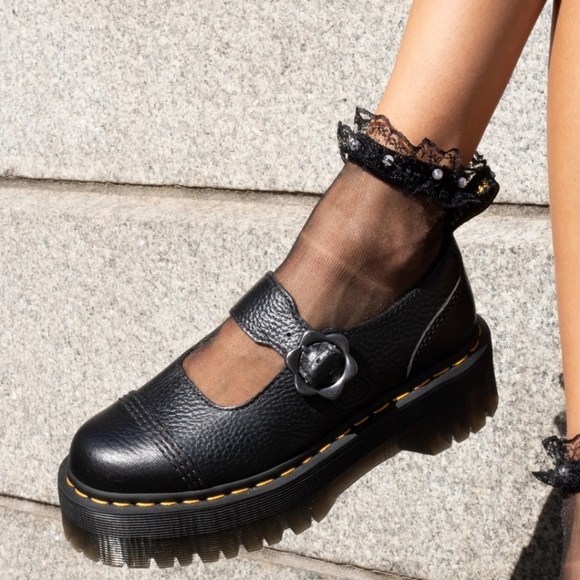 Dr. Martens Addina Flower Buckle Leather Platform Mary Jane Shoes - Picture 2 of 12